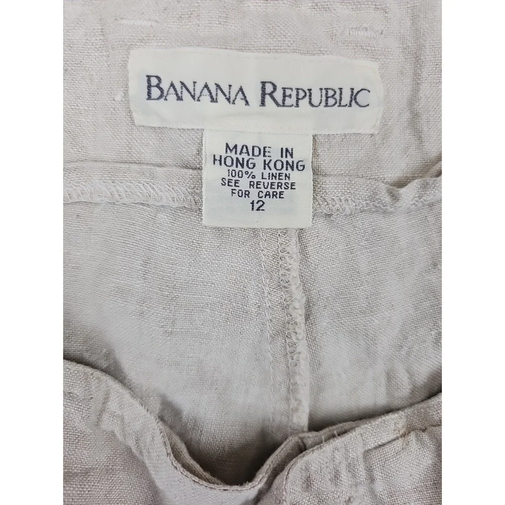 VTG Banana Republic 100% Linen Wide Leg High Waist Pants Size 12 31x28 Beige Y2K